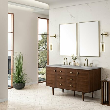 James Martin Vanities Amberly 60in Double Vanity, Mid-Century Walnut w/ 3 CM Eternal Serena Top 670-V60D-WLT-3ESR